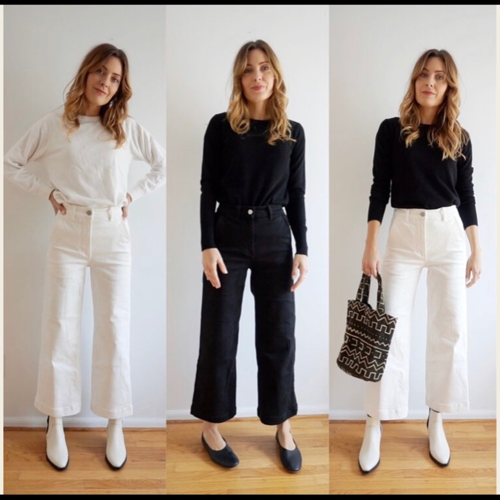 Everlane wide leg crop pant in bone (white) size 8